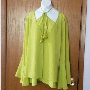 Chico's Chartreuse Sheer V-Neck Tunic 2